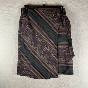 Orvis Wrap Skirt Womens Medium Southwestern Aztec Elastic‎ Waist Side Tie 7302